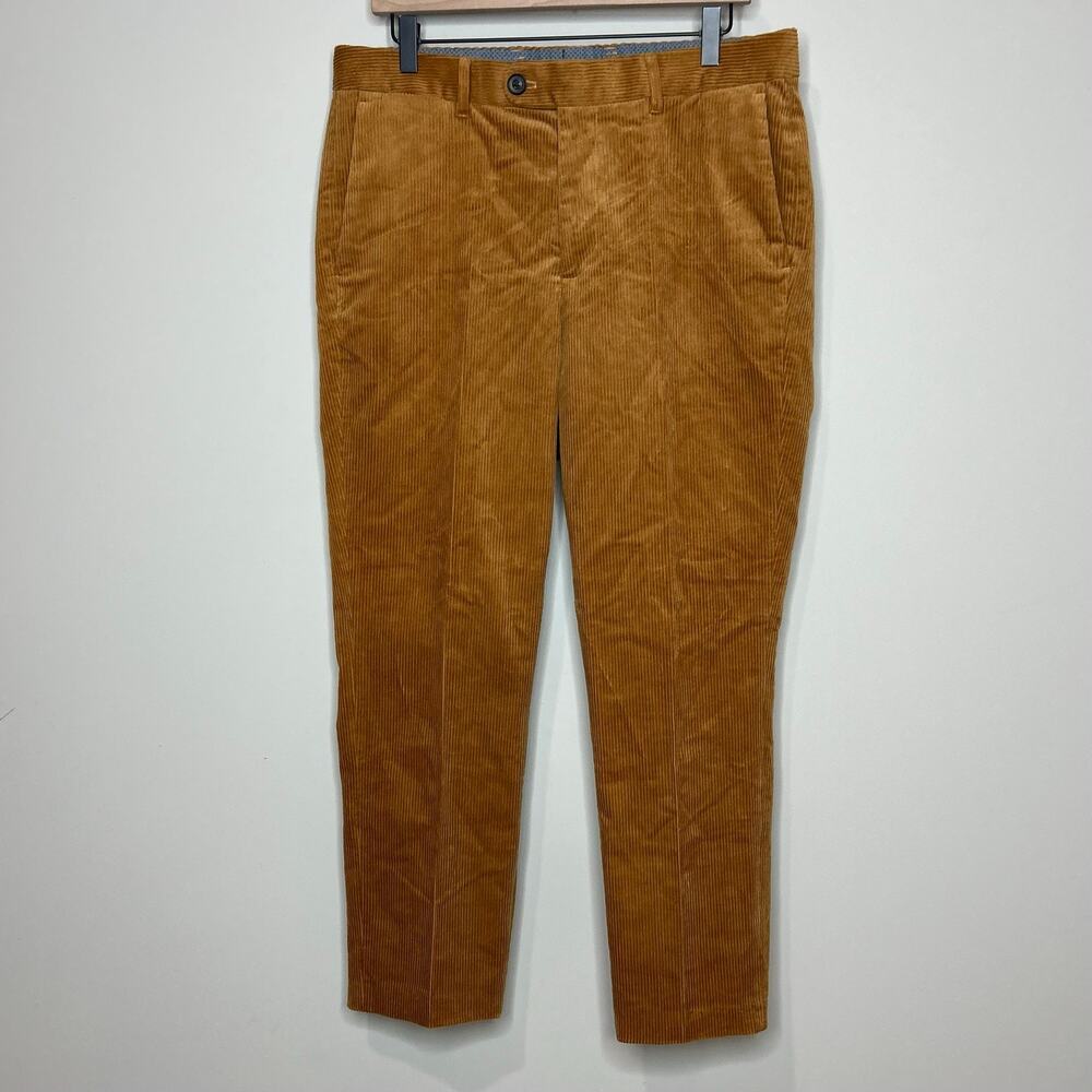 Bonobos Slim Brown Corduroy Pants 33 x 32 Flat Front Straight Leg